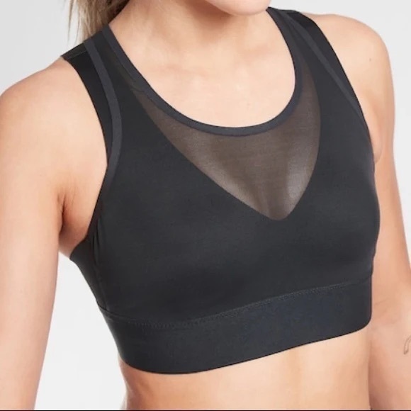 Athleta eclipse reversible Black Mesh V-Neck Sports Bra Size M - Picture 1 of 13